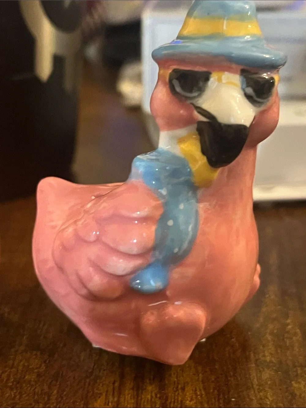 Pink Flamingo Ceramic Salt and Pepper Shaker Set with Blue Hats 282